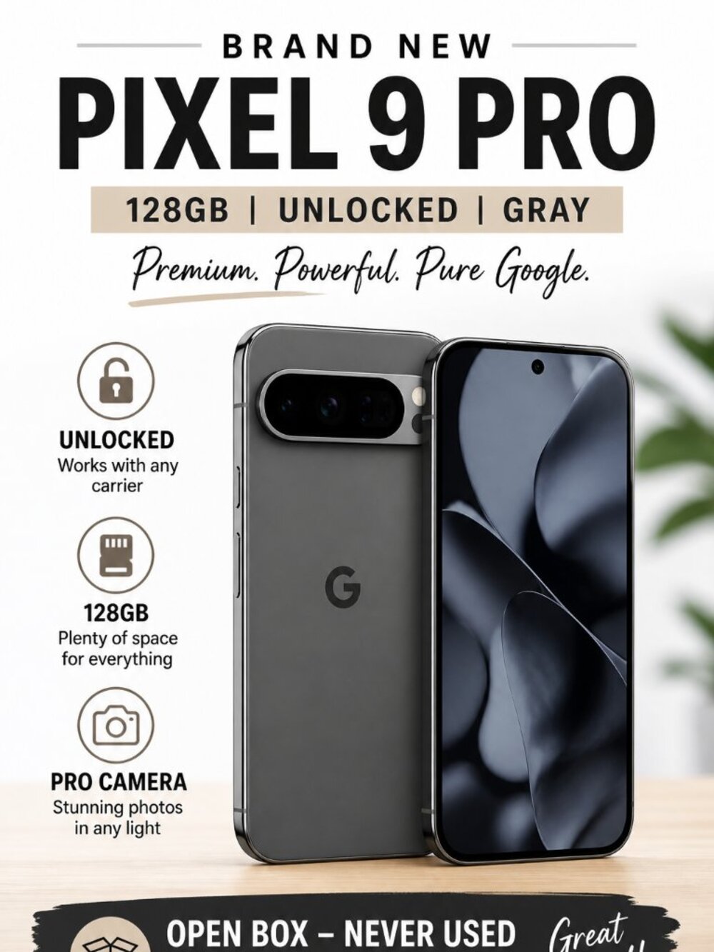 Google Pixel 9 Pro 128GB Unlocked Gray Open Box New Smartphone Android